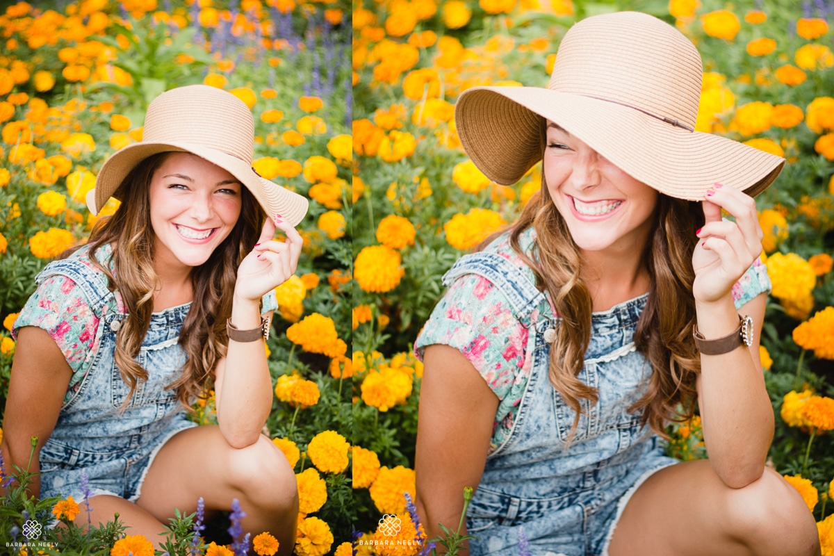 Senior Portraits in a garden of marigolds by Southwest Missouri Photographer Barbara Neely.jpg