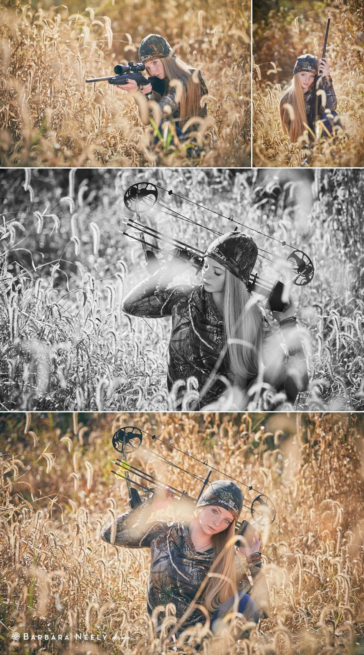 bow hunting senior pictures in a field.jpg