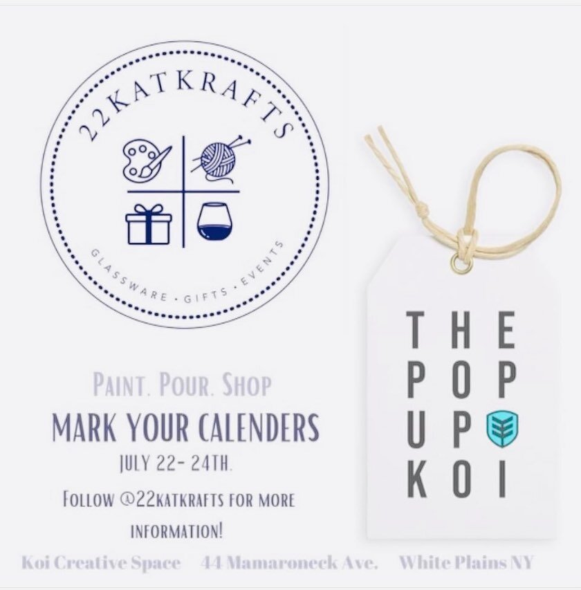 Reserve your spot for next week!  Paint your own wine glasses with Kristen on Thursday + Friday 7/22 + 7/23: Paint and Sip Sessions by @22katkrafts at @popupwhiteplains at Koi Creative Space on Mamaroneck Avenue.  Great Night Out idea for yourself an