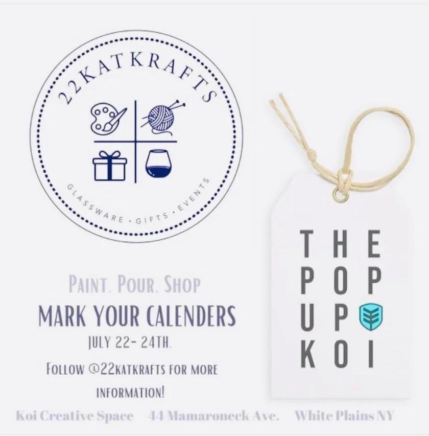 Reserve your spot for next week!  Paint your own wine glasses with Kristen on Thursday + Friday 7/22 + 7/23: Paint and Sip Sessions by @22katkrafts at @popupwhiteplains at Koi Creative Space on Mamaroneck Avenue.  Great Night Out idea for yourself an