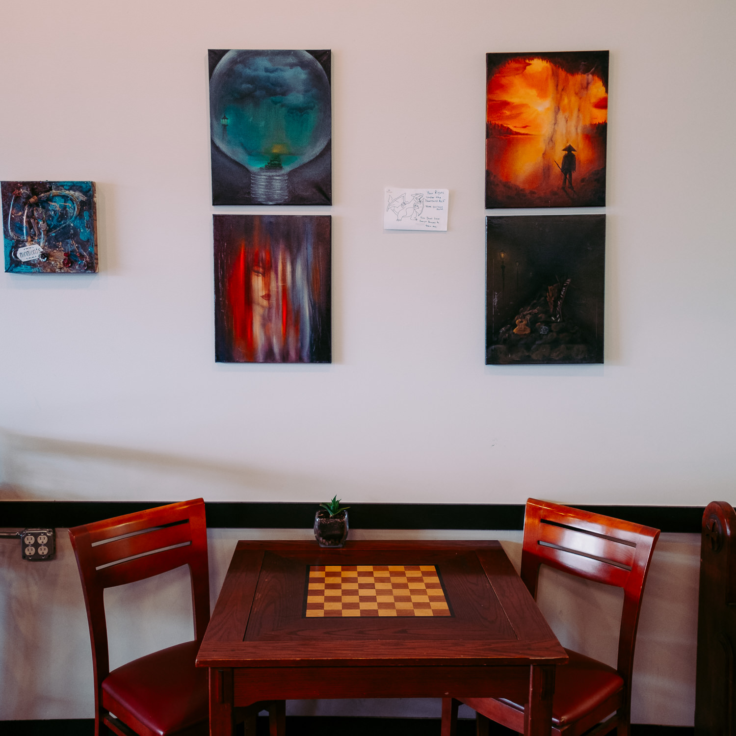 Artwork at an industrial styled coffee shop in Utah