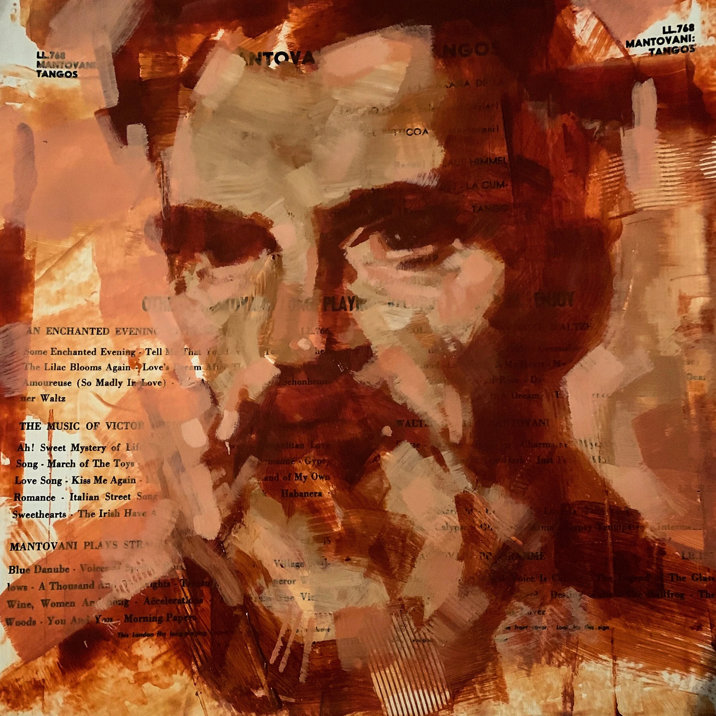 HEAD STUDY / acrylic on old album cover / 12 x 12 inches