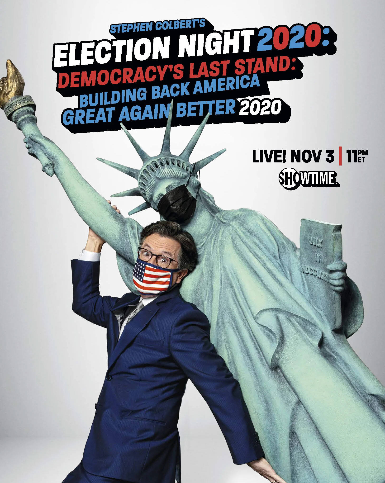  This project was an Election Night comedy special on Showtime hosted by Stephen Colbert in 2020 and 2016, offering an alternative to traditional news coverage. The art shown is both the finals and some mockups.   Role: Creative ideation, overseeing 