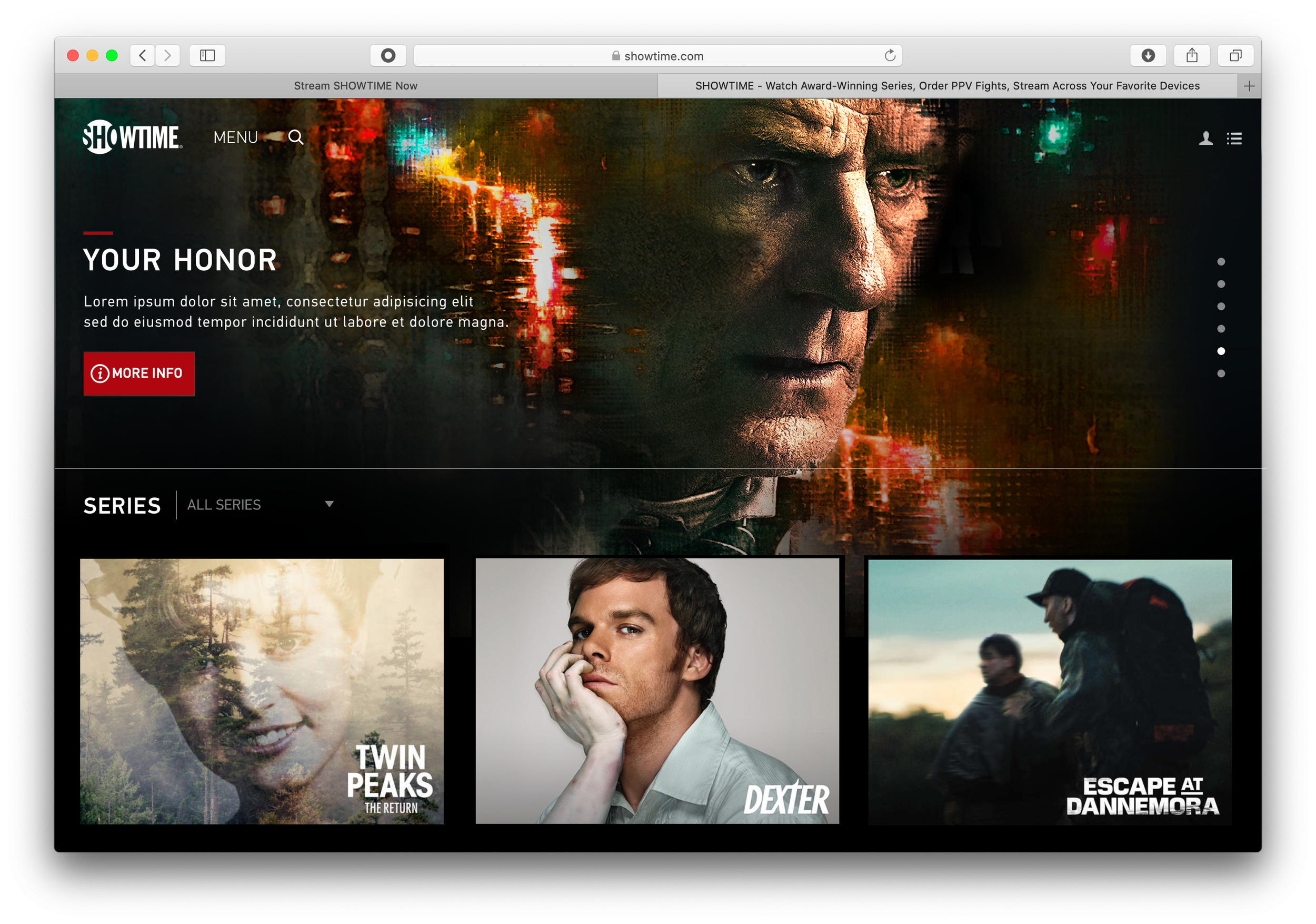  Your Honor header mockup on the sho.com product page   