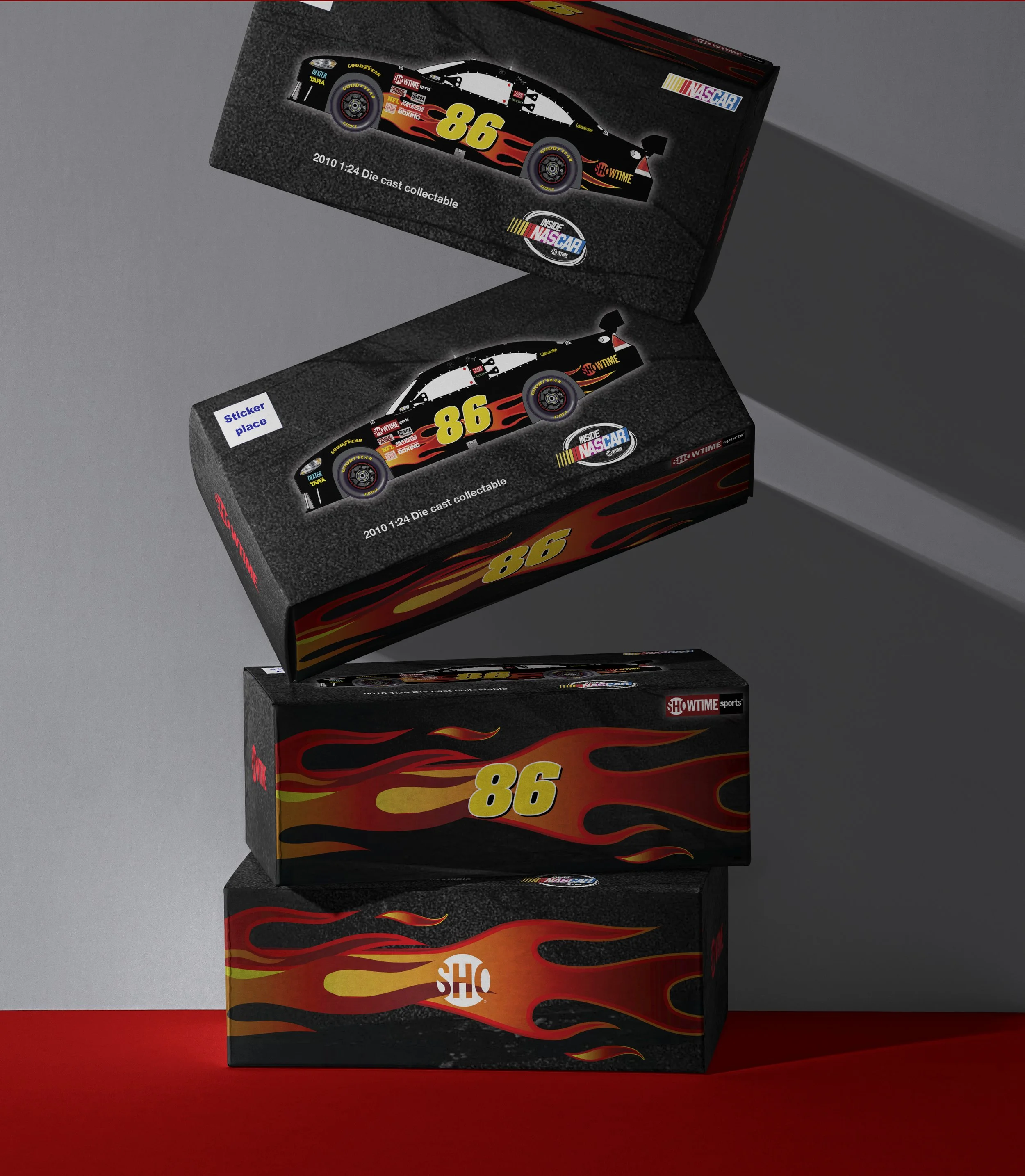  Packaging and design for a diecast car given out to members of the press for the Showtime Original Series Inside Nascar. 