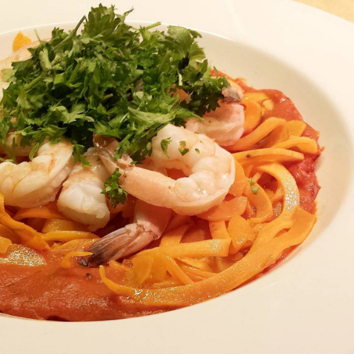 Swoodles with Vodka Sauce and Shrimp