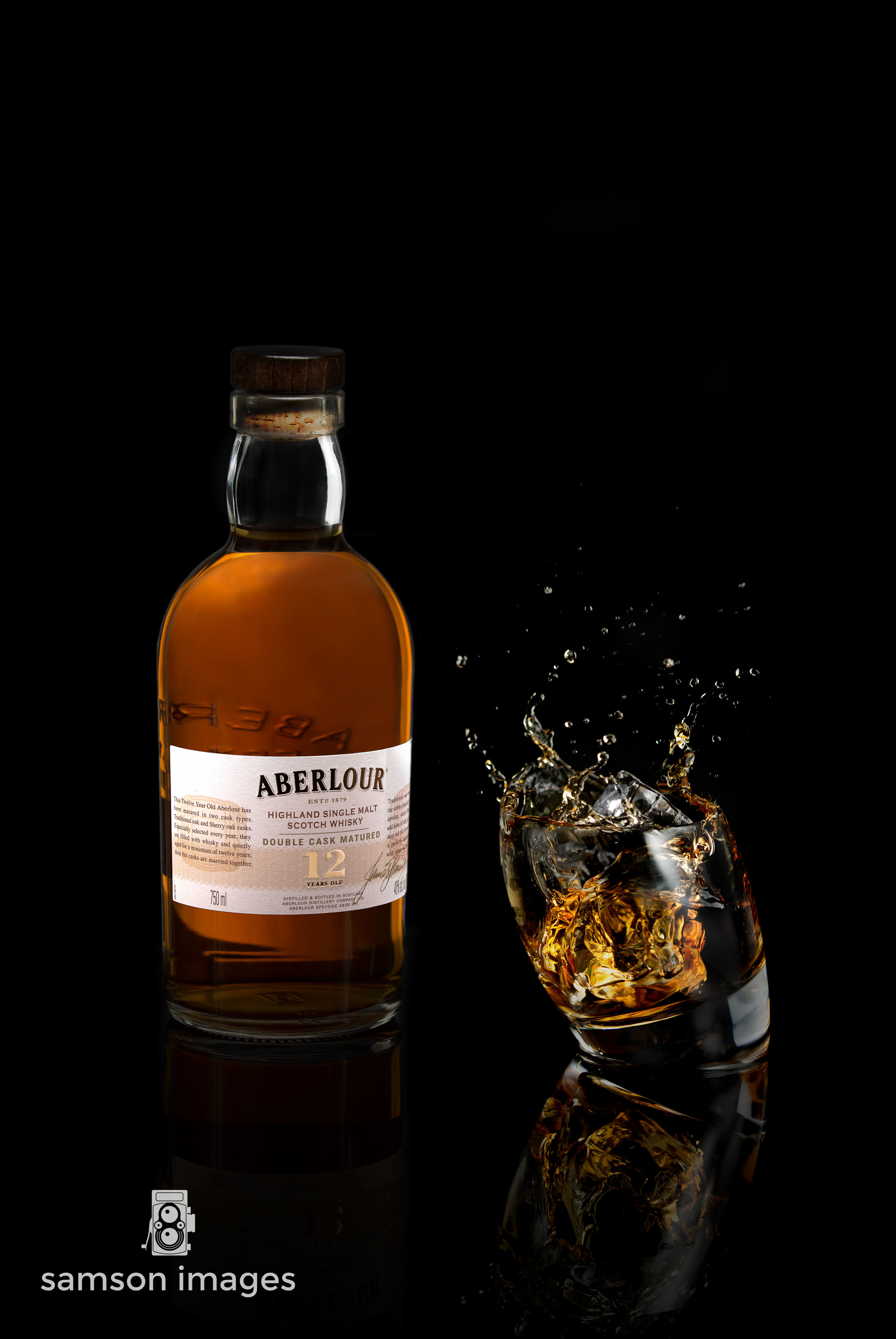 Aberlour Scotch bottle and glass