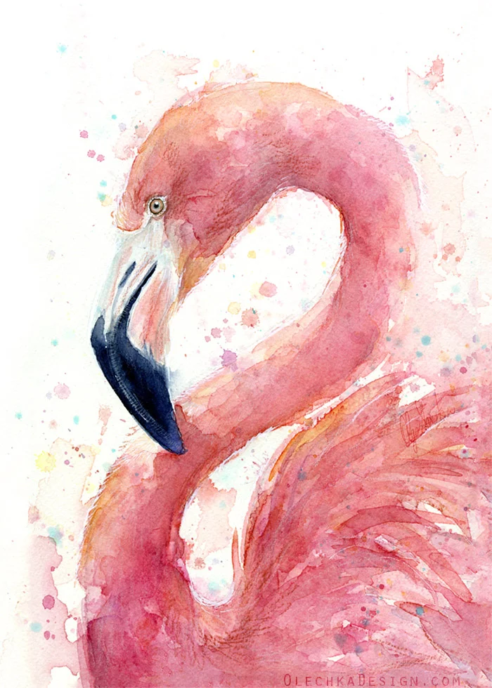 Pink Flamingo Watercolor