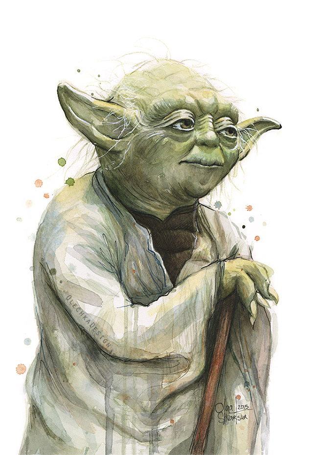 Yoda Star Wars A3 Digital Watercolour Splash Effect Poster Print 16.5" x 11.7"