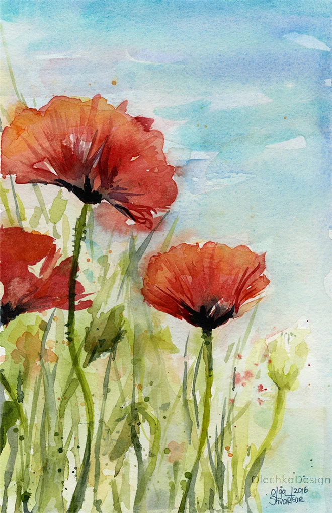 red poppies watercolor