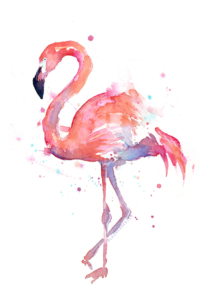 flamingo watercolor painting