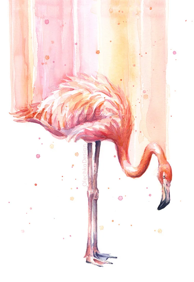 flamingo watercolor painting