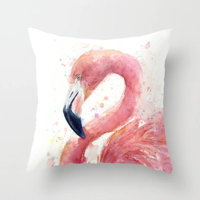 pink flamingo watercolor pillow
