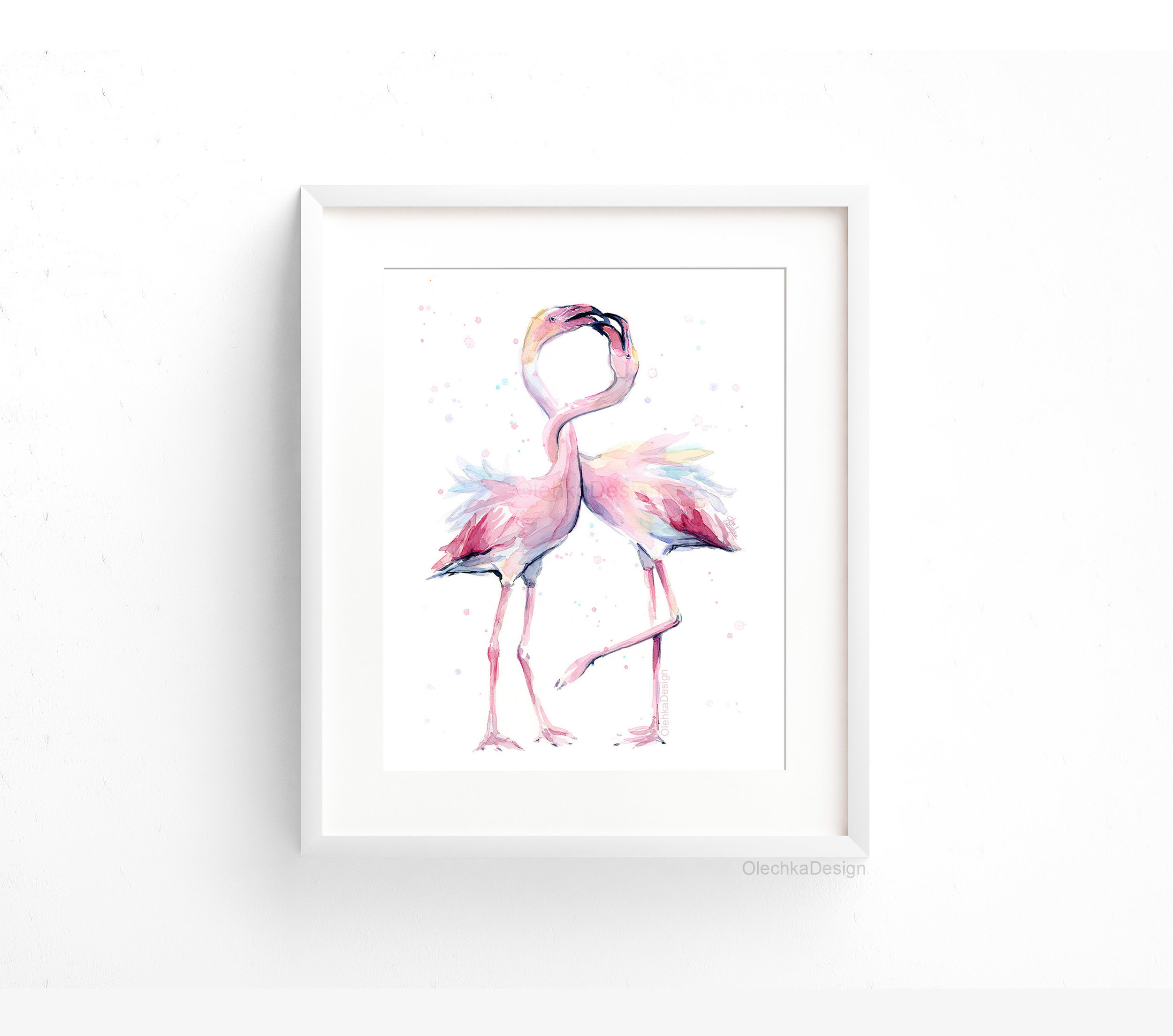 two flamingos watercolor