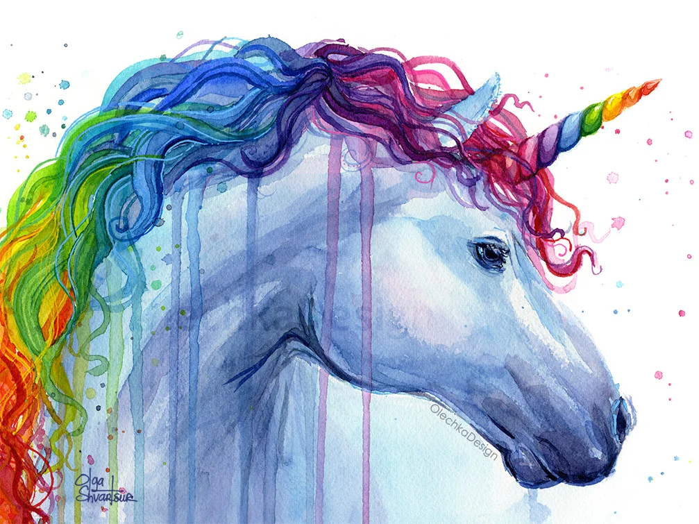 rainbow unicorn watercolor