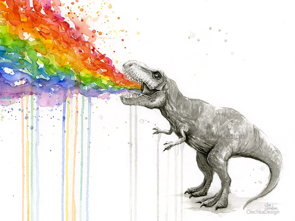t-rex rainbow puke