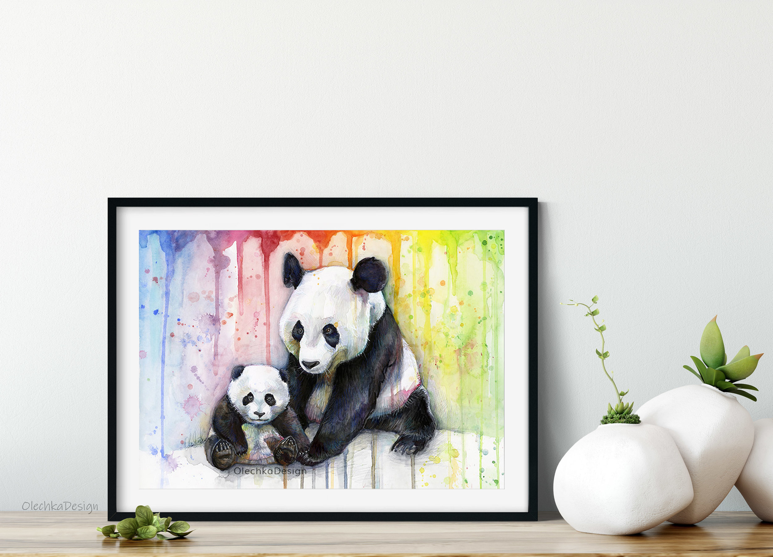 rainbow pandas watercolor