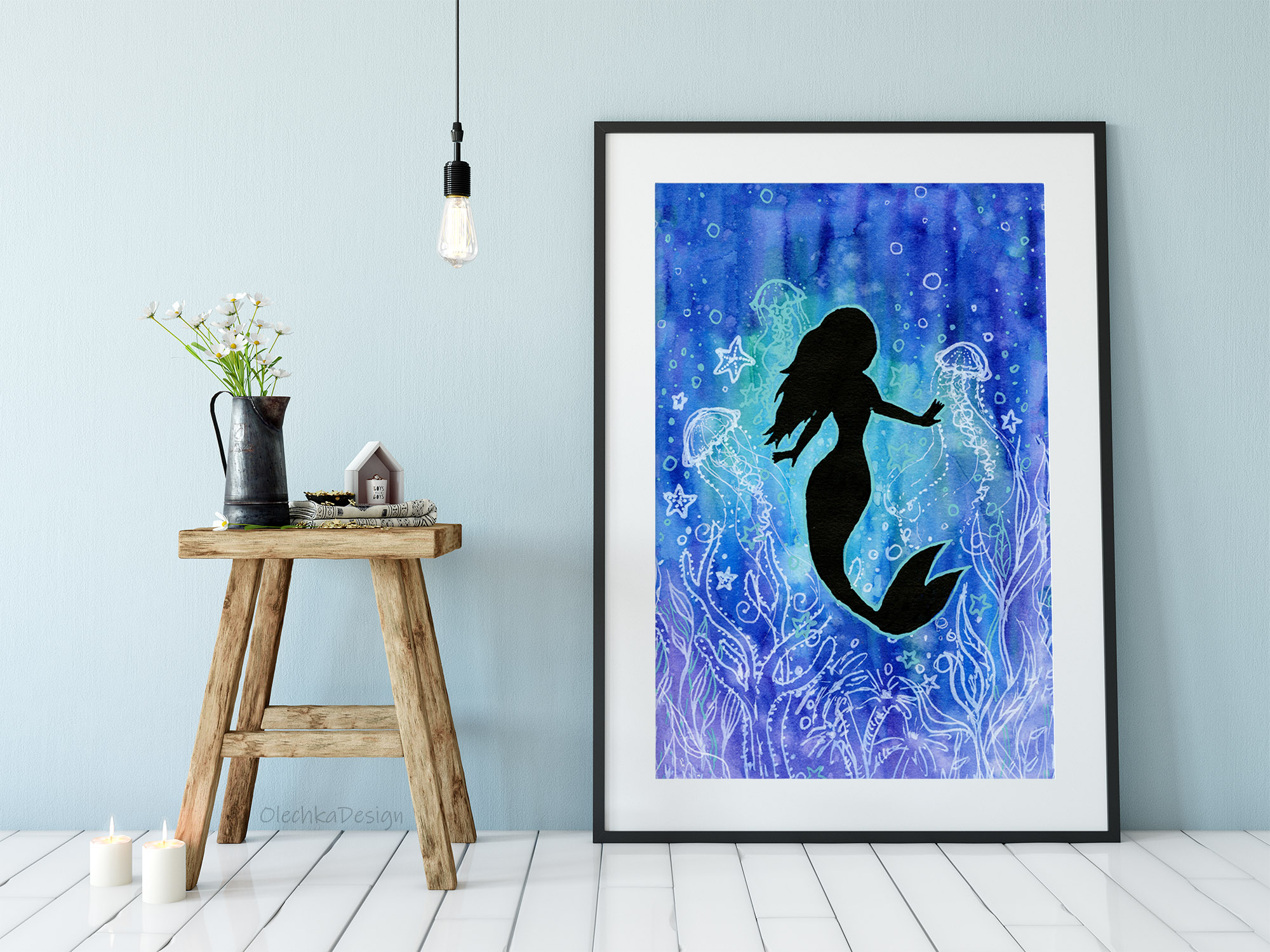 mermaid watercolor print