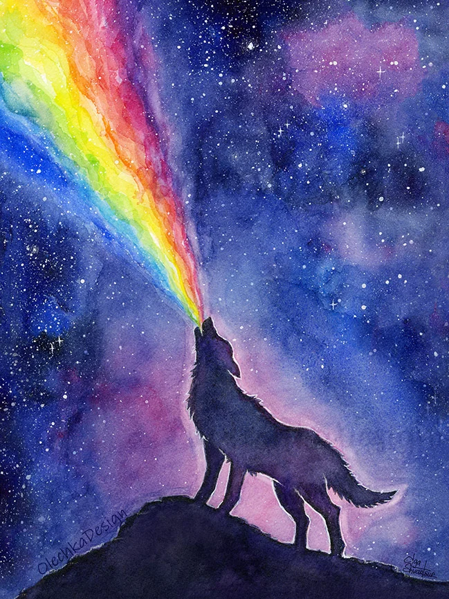 wolf in space rainbow