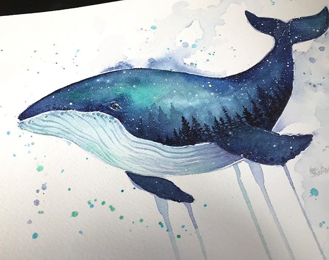 Galaxy whale, watercolor #watercolor #galaxy #whale #whaleart #whales #painting #danielsmith #danielsmithwatercolor #galaxyart #watercolorgalaxy #northernlights #nurseryart