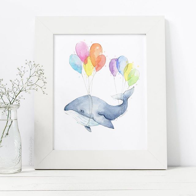 New whale art 🐳 🎈 .
.
.
#whale #whaleart #whalewatercolor #whalenursery #seacreatures #nurserydecor #animals #watercolor #watercolorpainting #danielsmithwatercolors #illustration #whimsicalart #balloons #olechkadesign