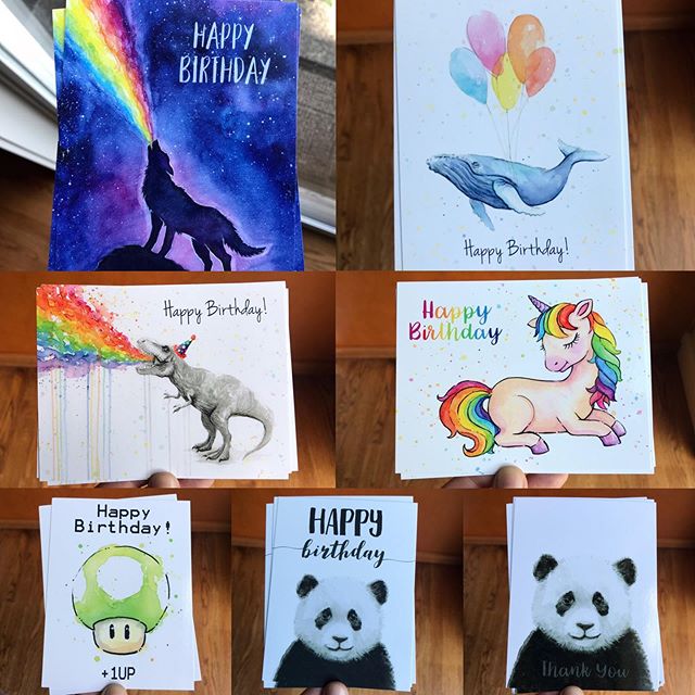New goodies! Will upload to my Etsy shop soon :) #postcards #watercolor #rainbow #art #birthdayart #birthdaycards #animalwatercolor #unicorn #unicornart #rainbowpuke #rainbowvomit #olechkadesign