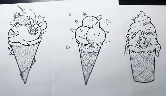 Silly doodles for my kids to color 🙃 😜 #drawing #illustration #whimsical #whimsicalart #icecream #art #funnyart #coloringbook #olechkadesign