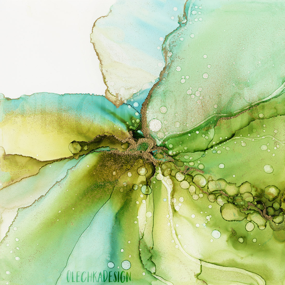 fluid ink painting green spring