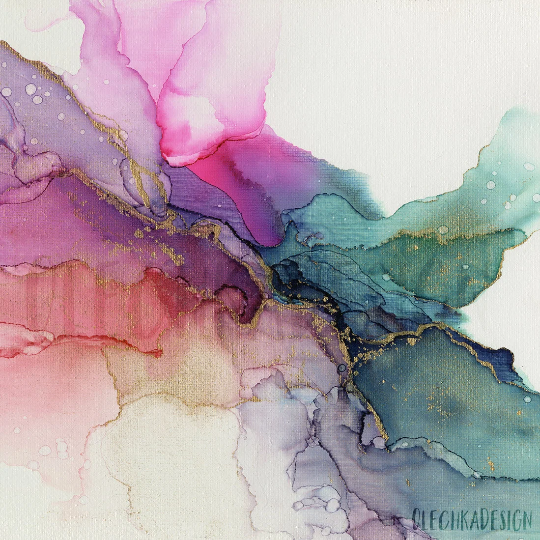 abstract coral turquoise ink painting