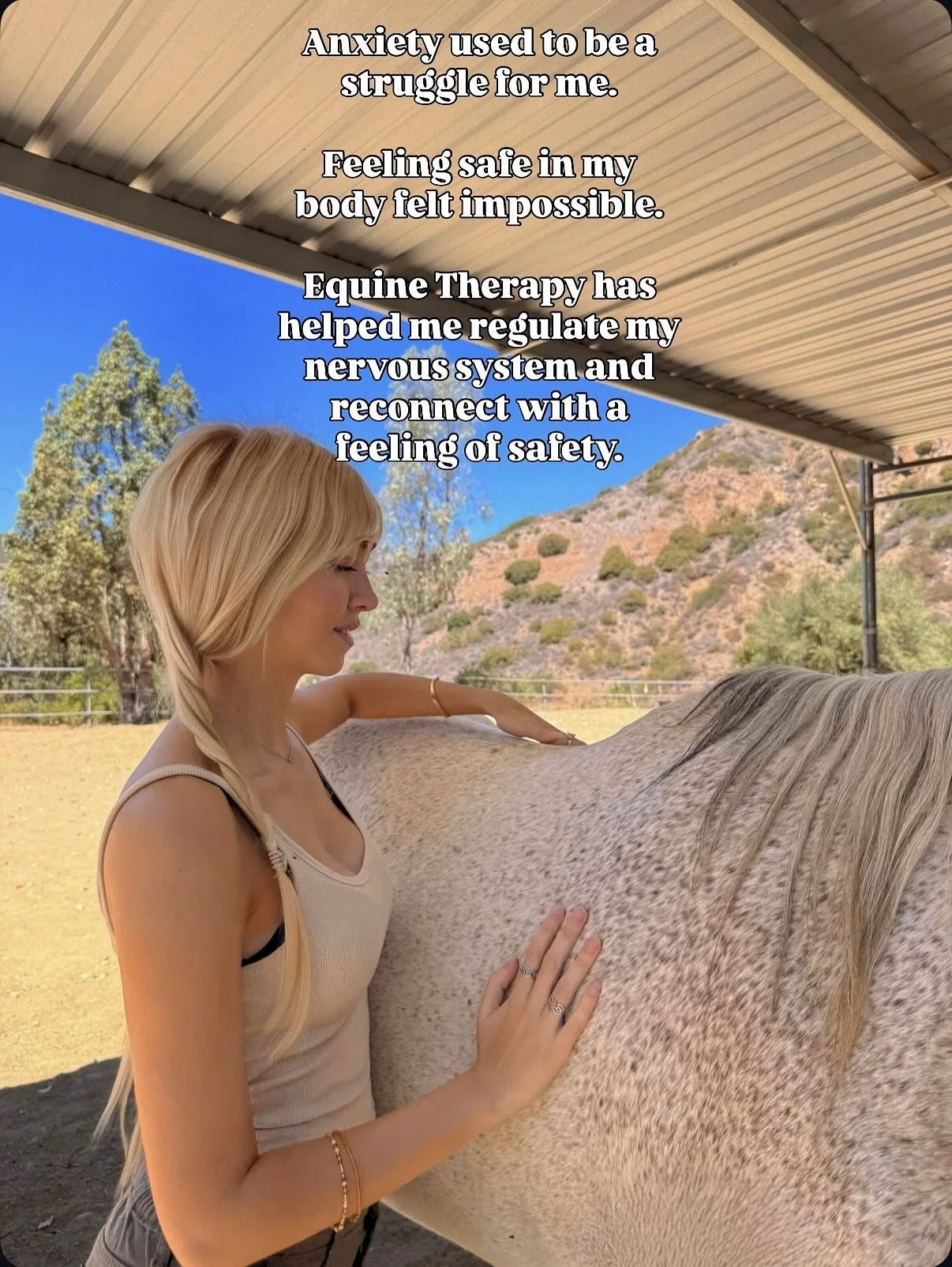 Within just 20 feet of a horse, a human&rsquo;s nervous system begins to down regulate and shift into the rest &amp; digest state. This is a function of the electromagnetic frequency of the horse&rsquo;s heart; influencing us into more calm, presence