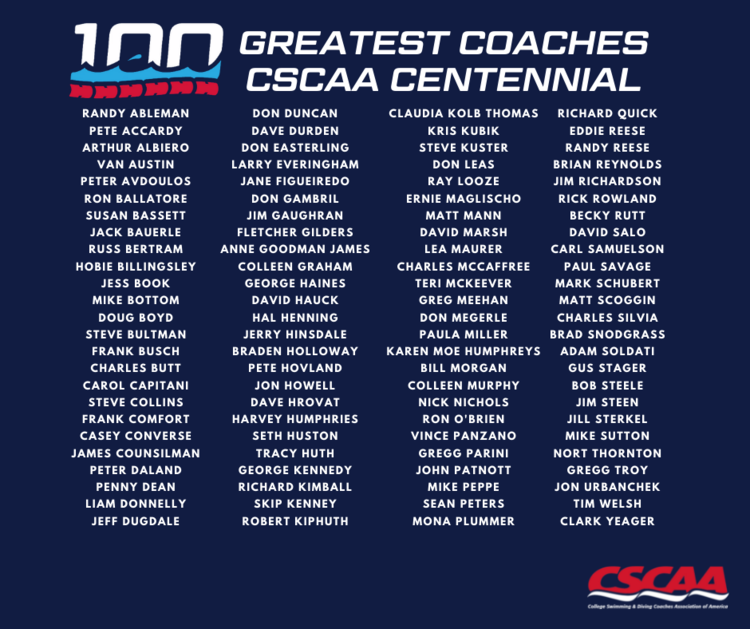 CSCAA100 Greatest Coaches Named — CSCAA