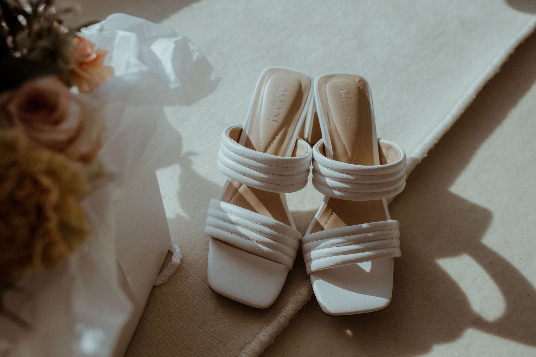 Heeled mules wedding sandals with quilted detailing