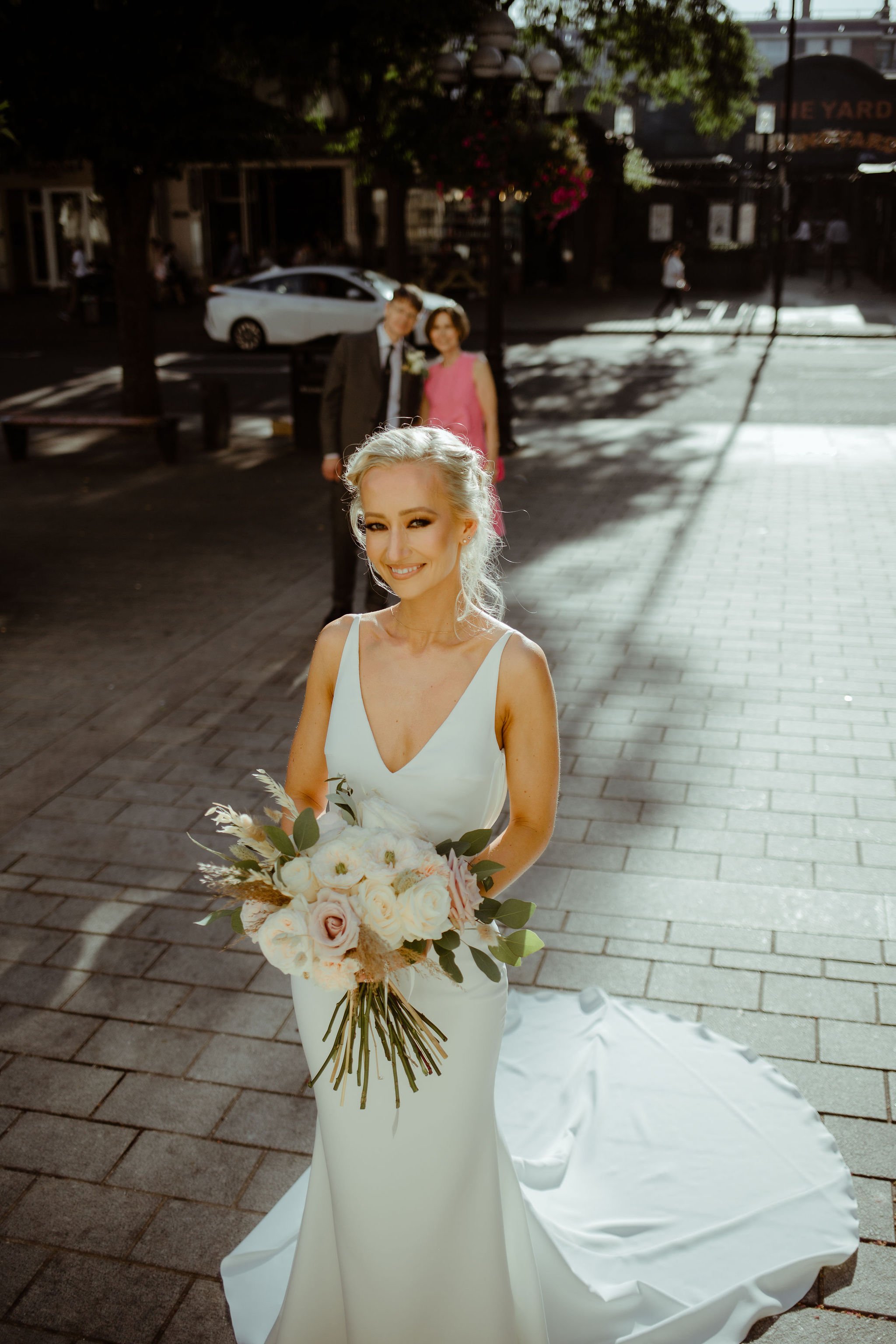 Summer bride outside Islington Town Hall Lilly Wilson Photography