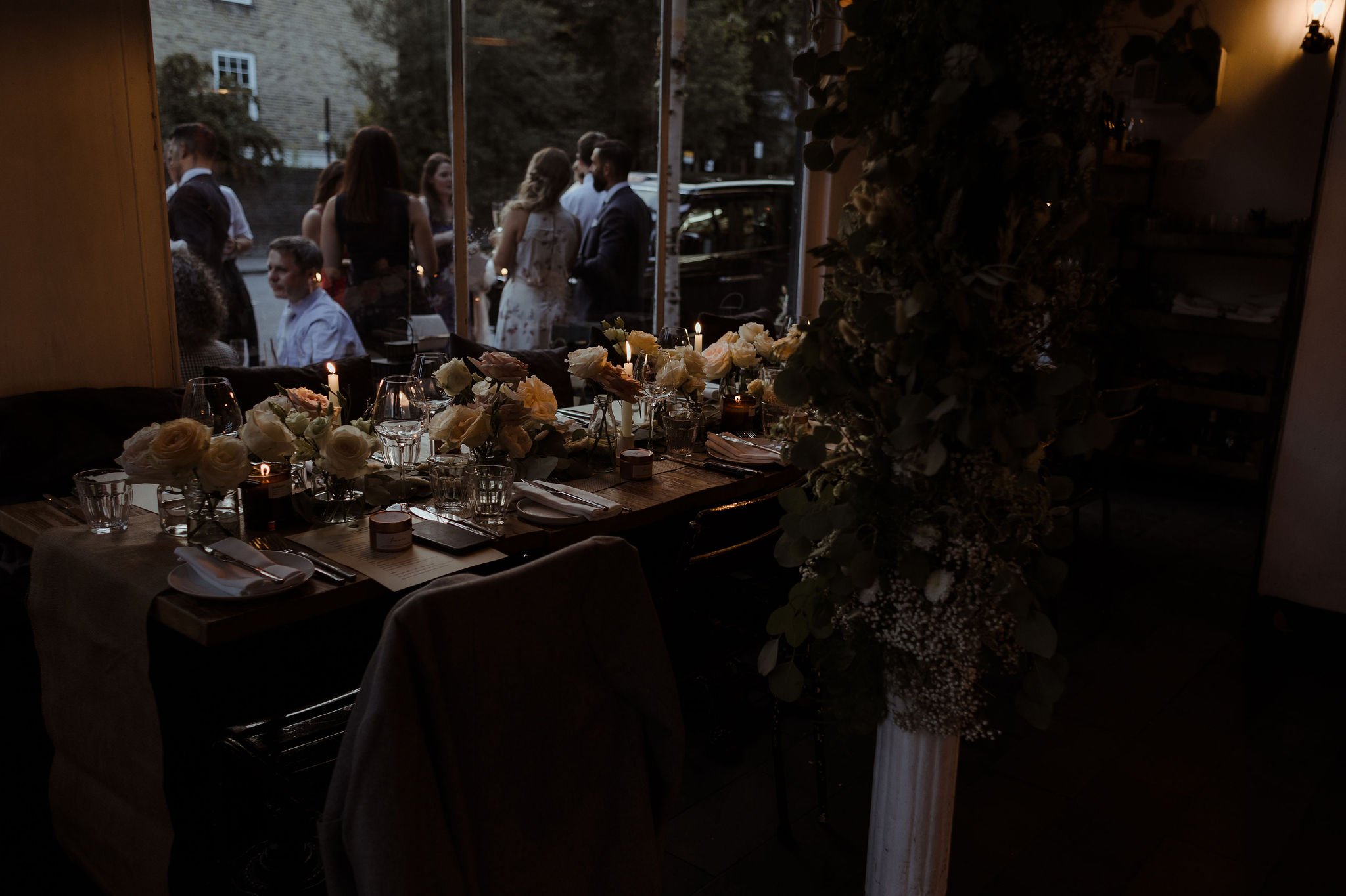 Salut! restaurant intimate evening wedding reception photographer by North London wedding photographer Lilly Wilson Photography
