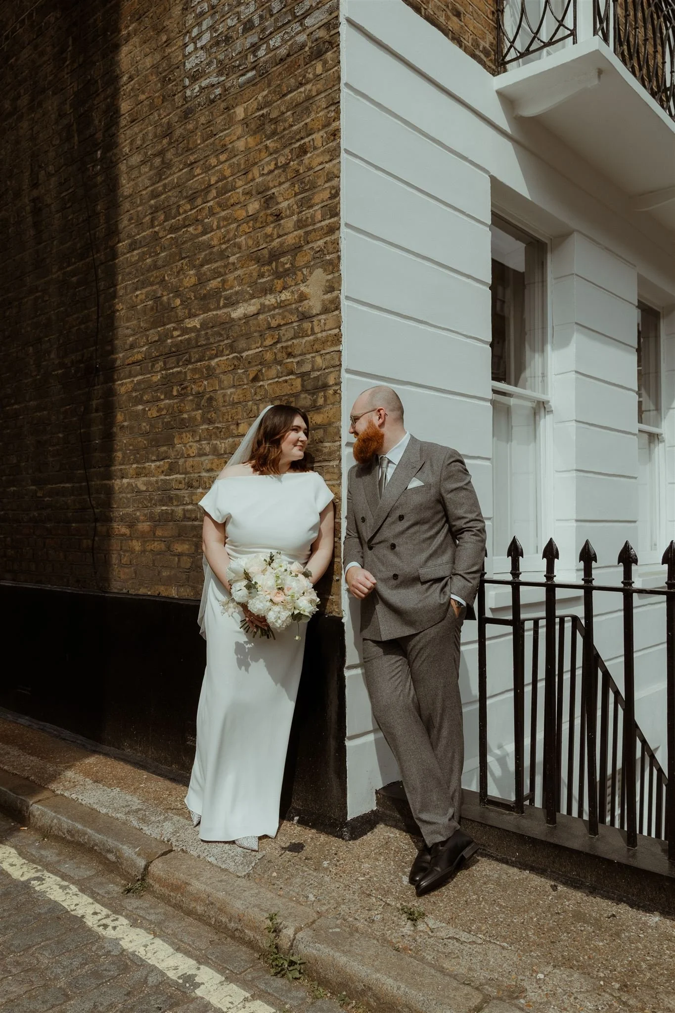Bride and groom outside the Old Marylebone Town Hall
