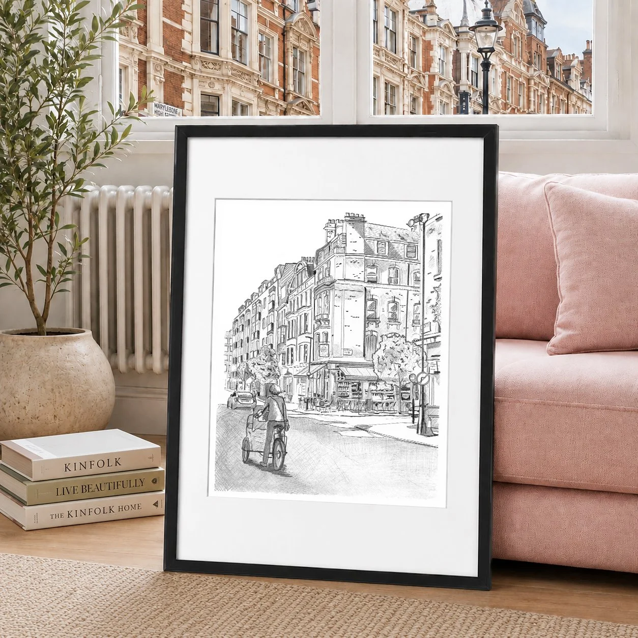 New Cavendish Road Print featuring Cargo Bicycle Traveling to School