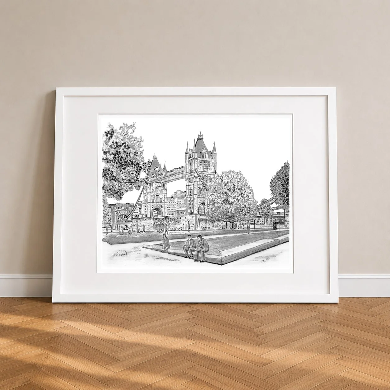 Tower Bridge Pottersfield Park View Pencil Print White Frame.jpg