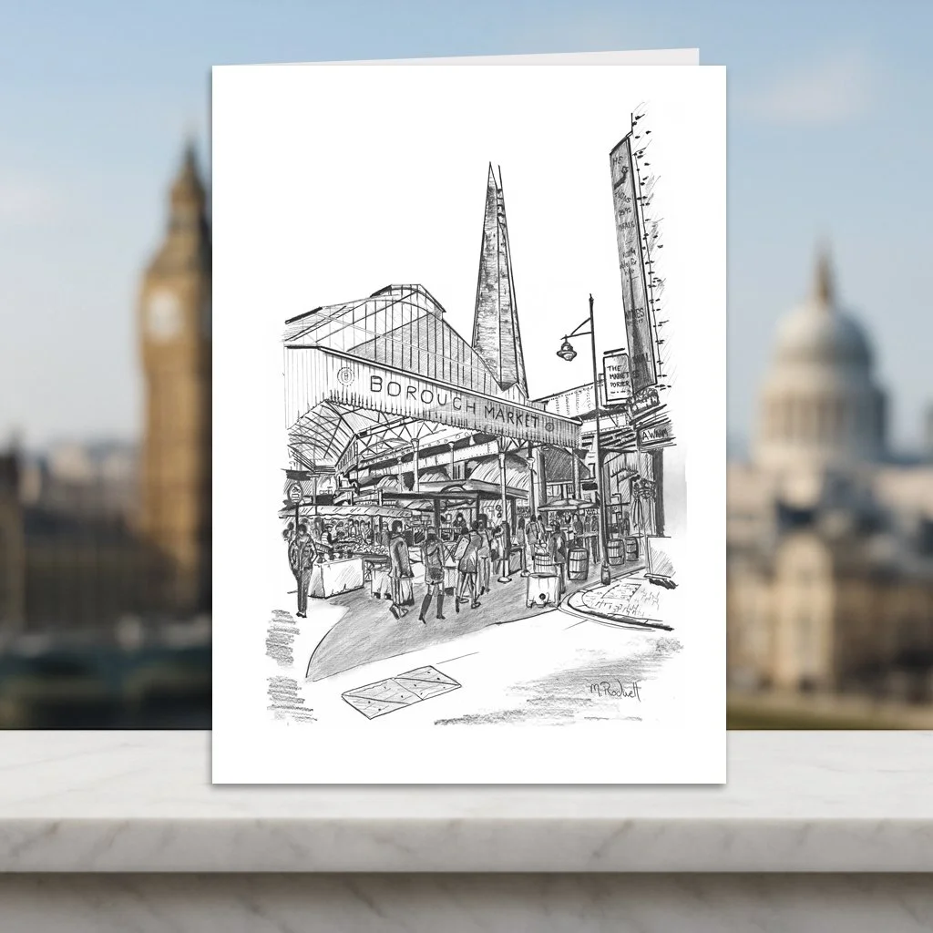 Borough Market London Greeting Card Pencil Drawing