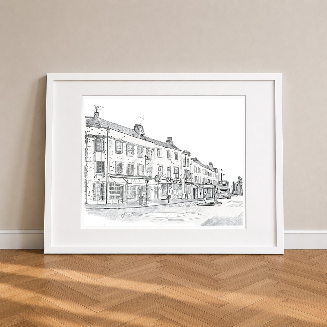 Highgate Hill Pencil Print Framed White.jpg
