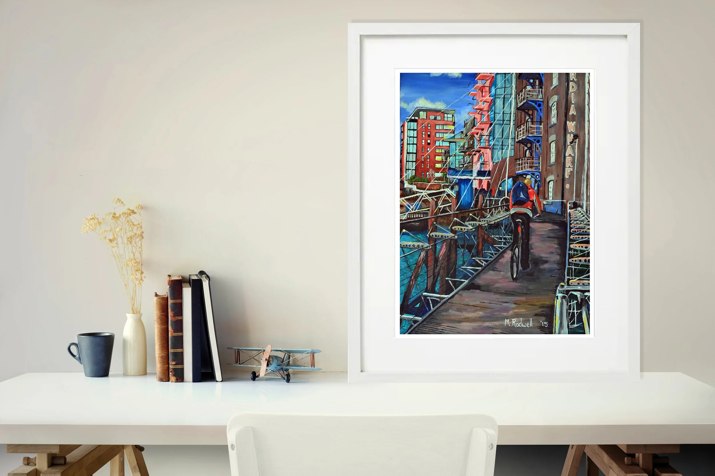 Concordia Wharf Cyclist Crossing Bridge Print