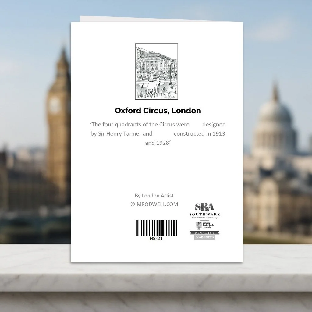 Oxford Street London Greeting Card.  Fun Facts on the back of the card