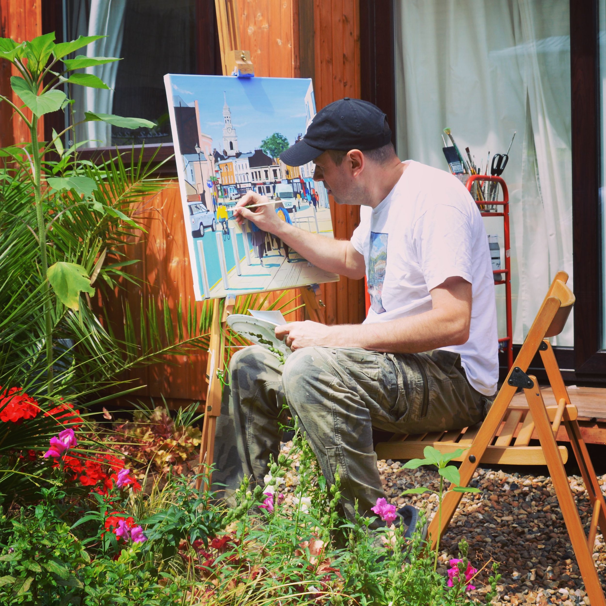 Artist M.Rodwell in the garden