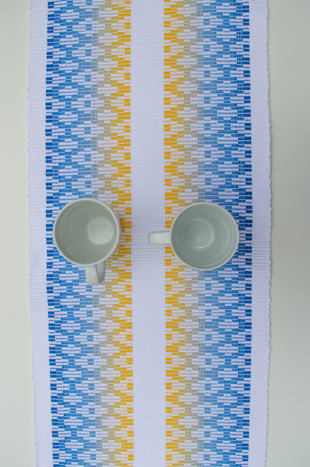 blue yellow white | rigula | table runner | table | handwoven | Handmade by Inger