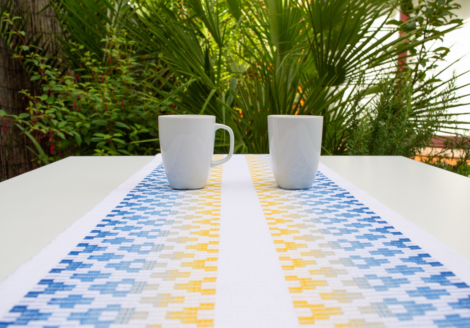 woven runner | blue yellow white | rigula | table | handwoven | handmade by Inger