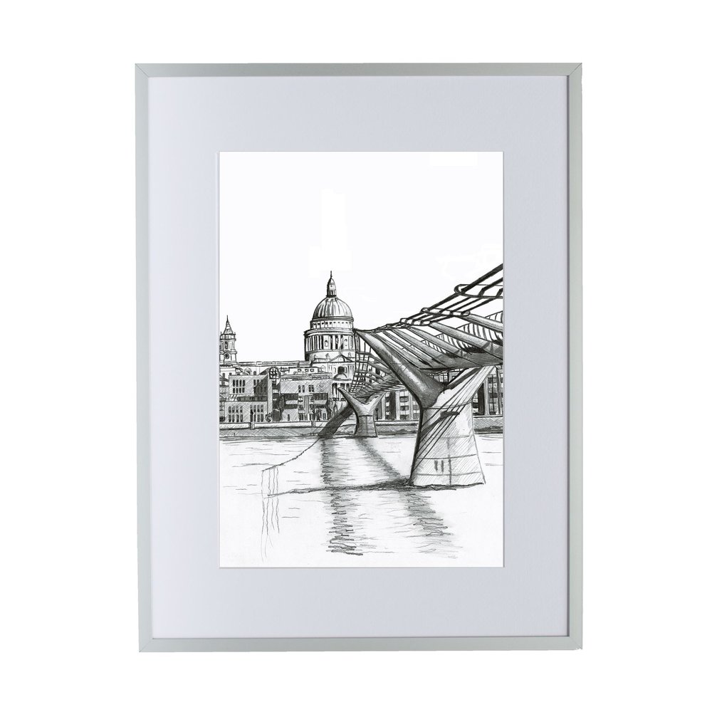 st pauls print | london | millennium bridge | city of london | pencil london print | drawing | framed print | silver frame | best buy | gift | rodwell prints