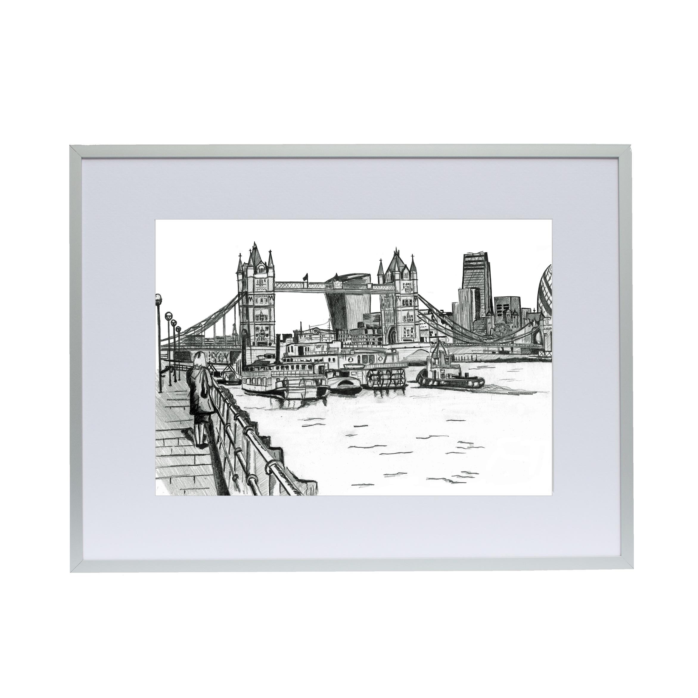 Tower Bridge London Pencil Sketch 1 Art Print by Fusion Designs - Fy