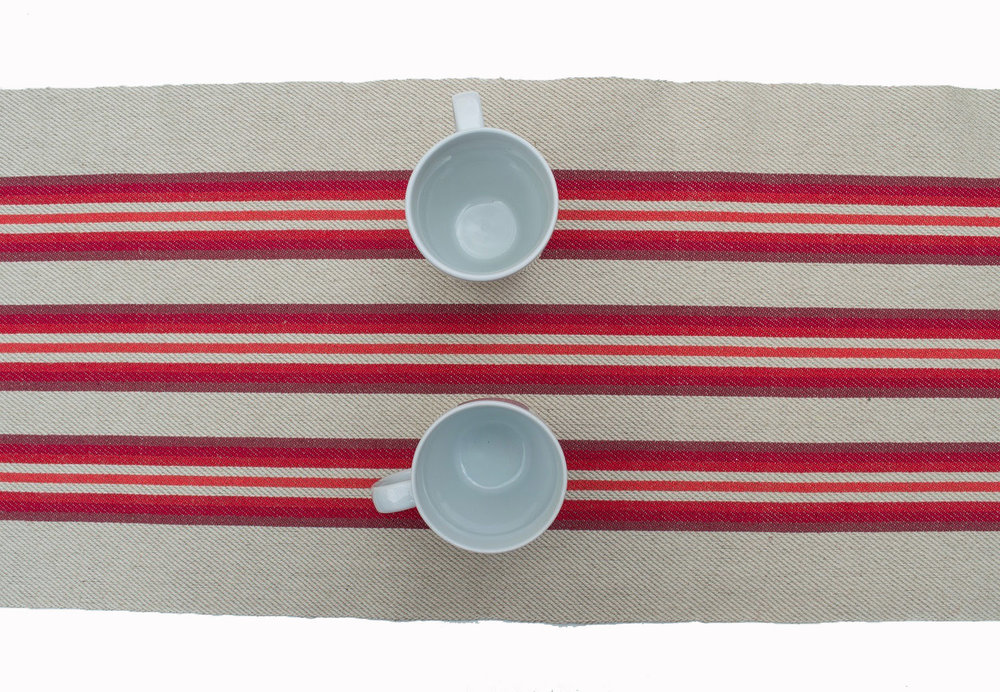 swedish table runner | red | red off white stripe | treva | handwoven | Handmade by Inger