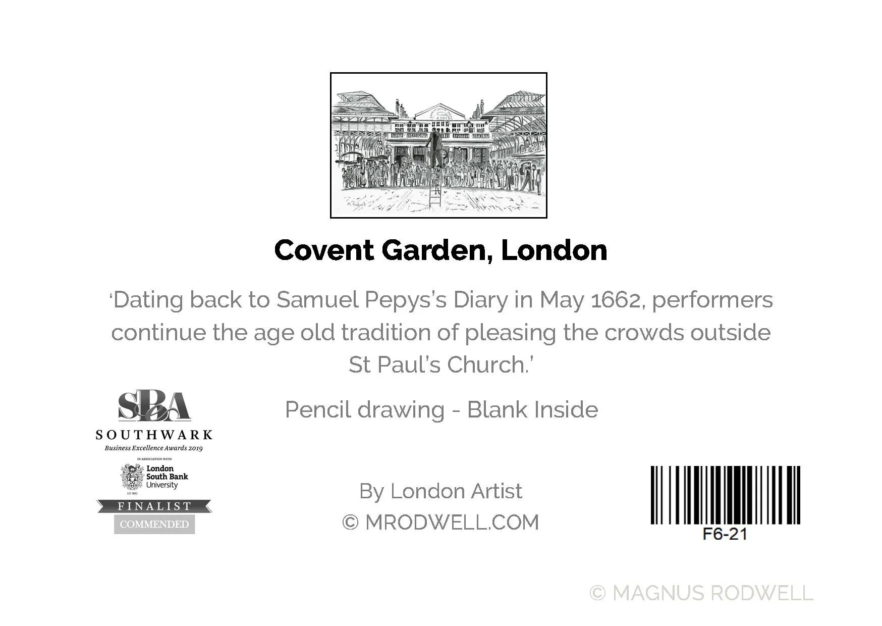 Covent Garden, London - Greeting Cards- LONDON ARTIST | M.RODWELL