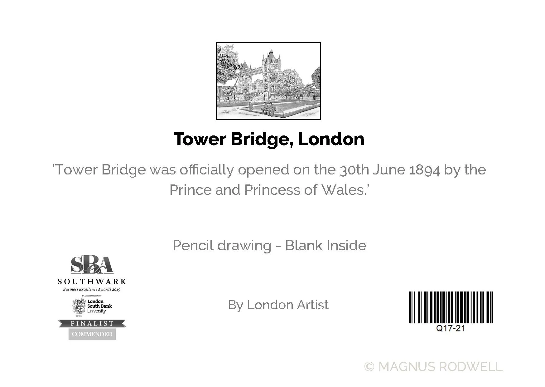 One Tower Bridge Park Greeting Card LONDON ARTIST M.RODWELL