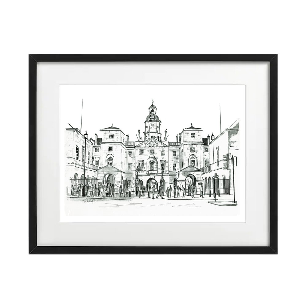 Horse Guards black and white pencil print for sale